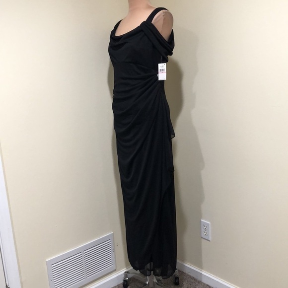 NWT Alex Evenings Gown Maxi Dress Size 10P Black Cowl Neck Cascading Ruch Side - Picture 5 of 12